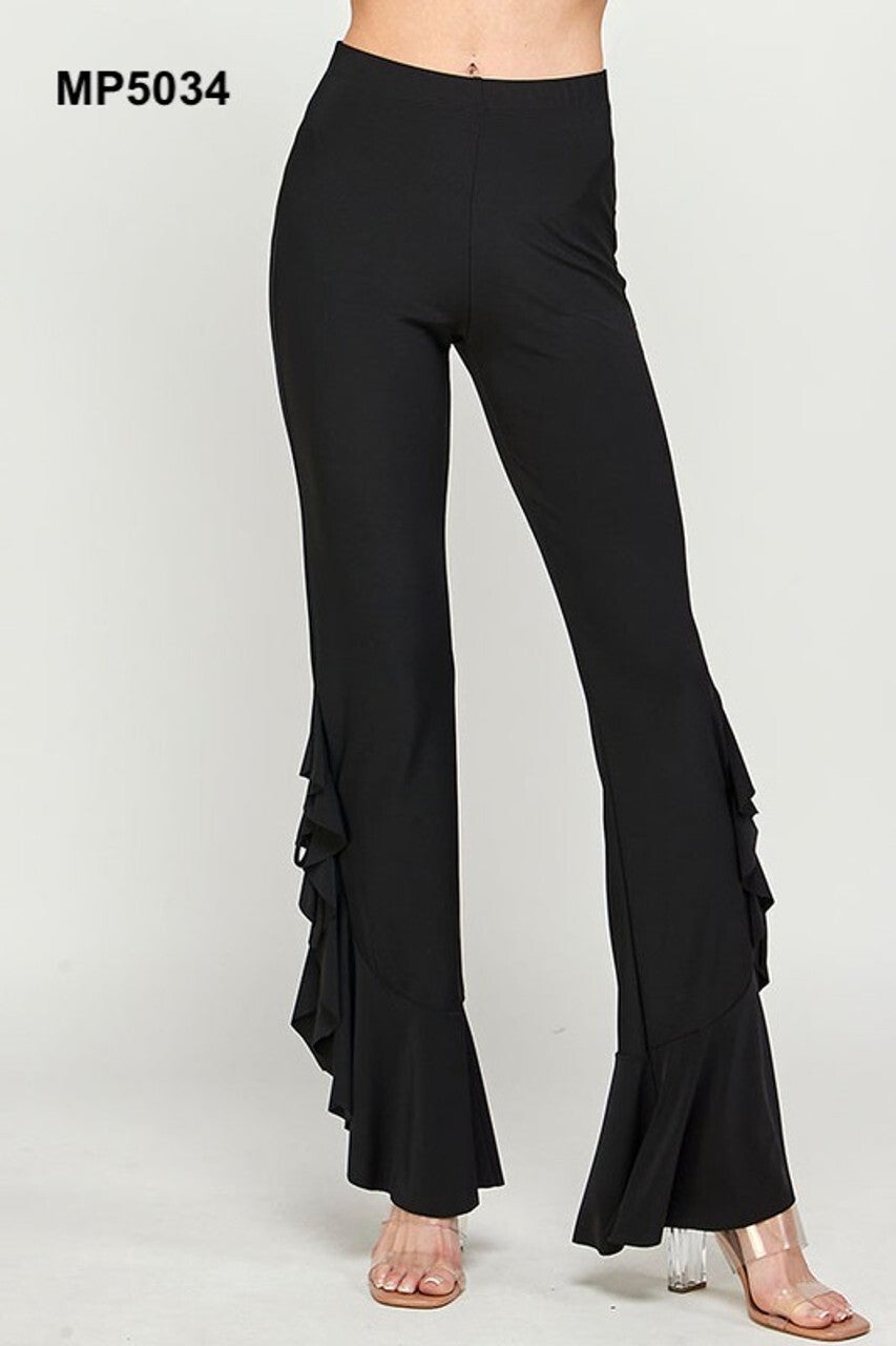 Black ruffle bottom best sale pants